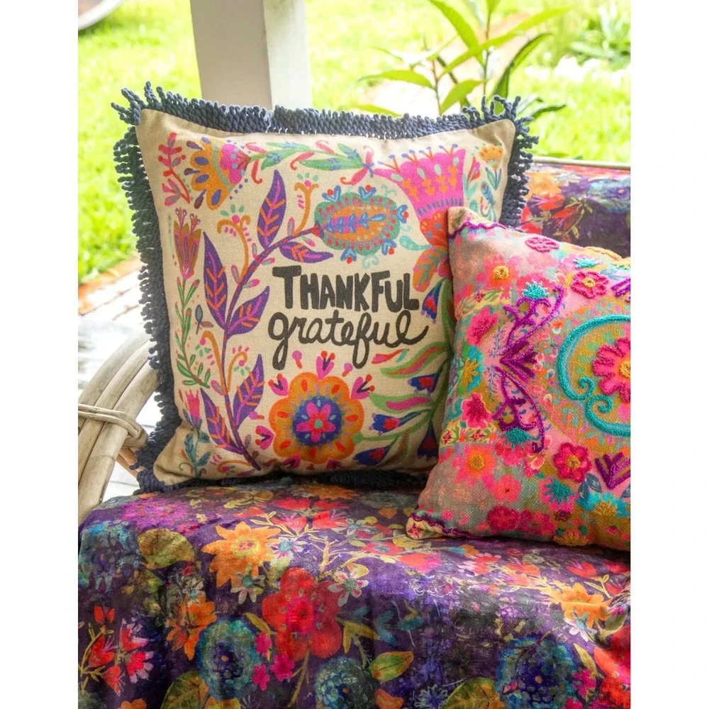 Natural‎ Life Bungalow Pillowcase Pillow Cover Thankful Grateful Floral BOHO